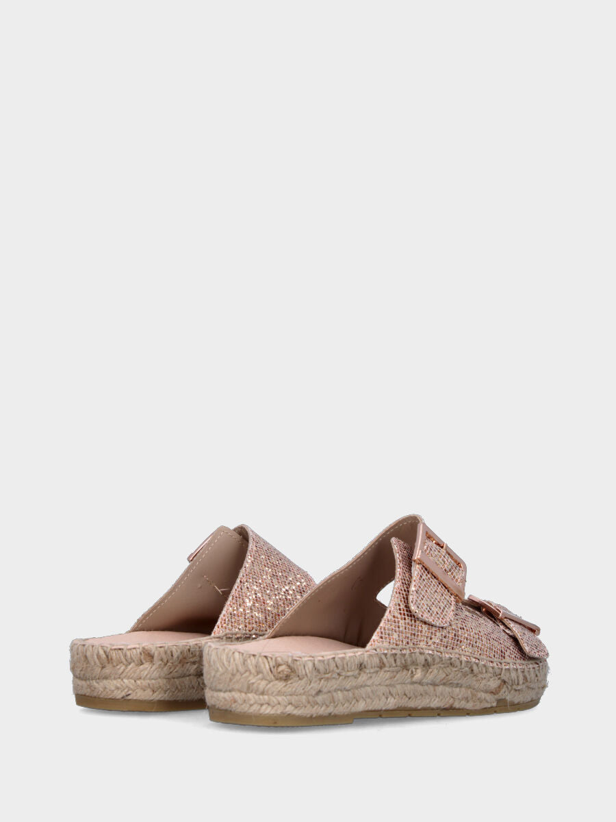 Espadrillas nude in glitter a fasce con fibbie