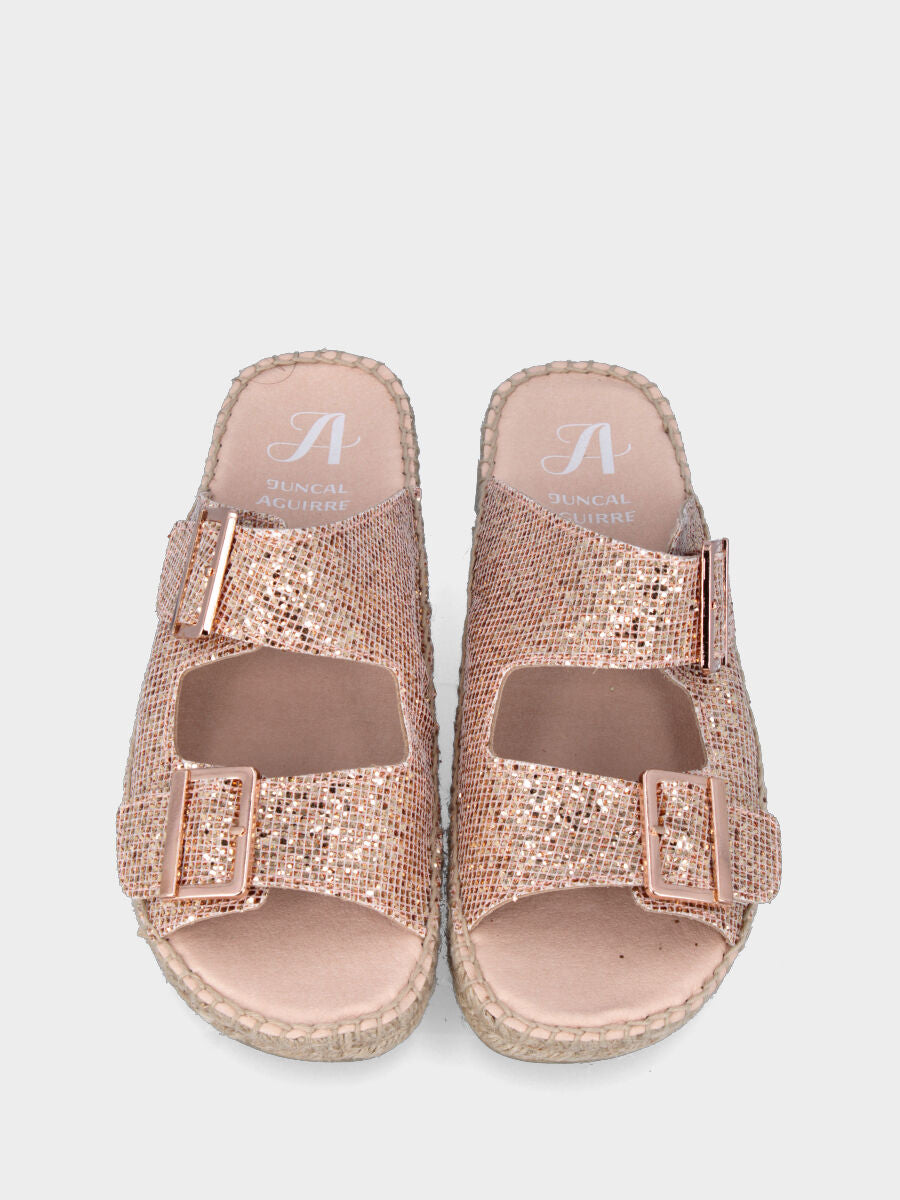 Espadrillas nude in glitter a fasce con fibbie