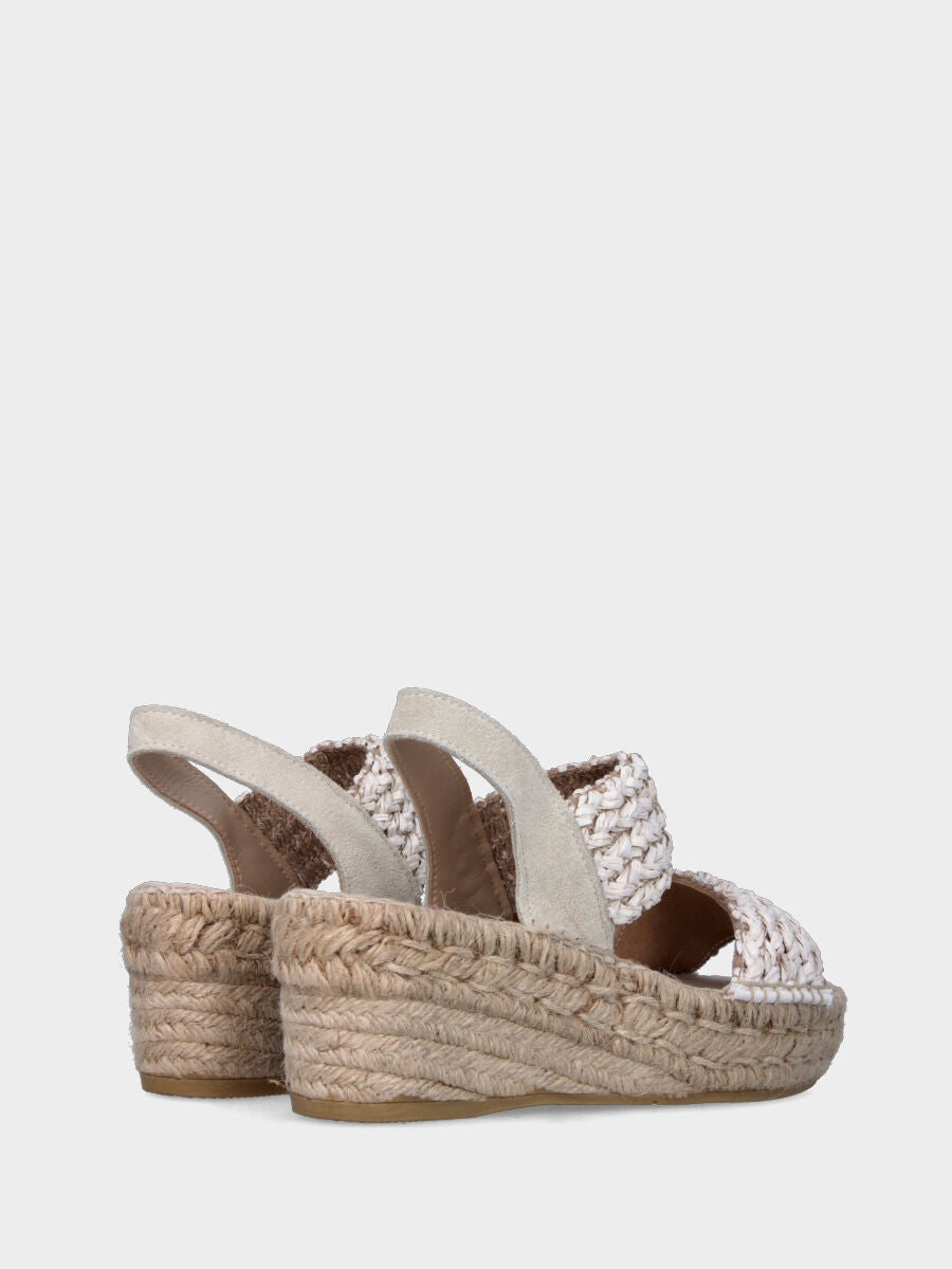 Sandalo beige in fibre naturali intrecciate con doppia fascia