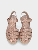 Espadrillas nude in glitter con fascette intrecciate