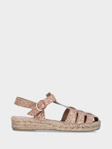 Espadrillas nude in glitter con fascette intrecciate