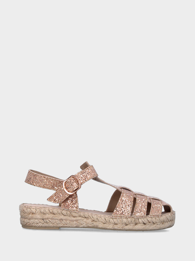 Espadrillas nude in glitter con fascette intrecciate