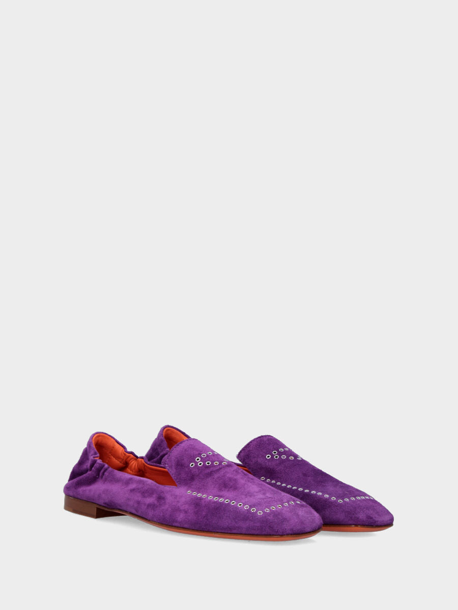 Pantofolina viola in pelle con occhielli