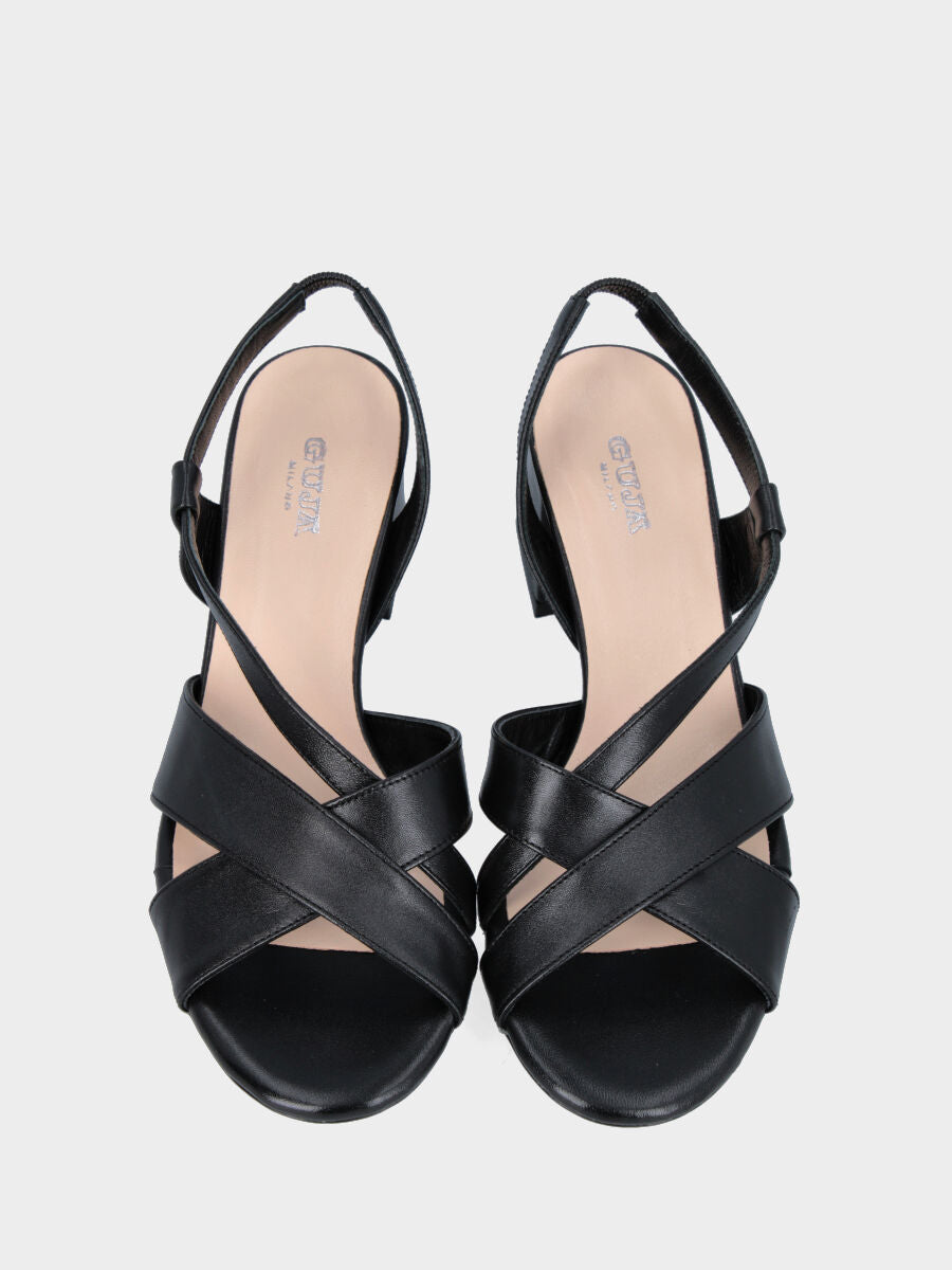 Sandalo nero in pelle con fascette incrociate