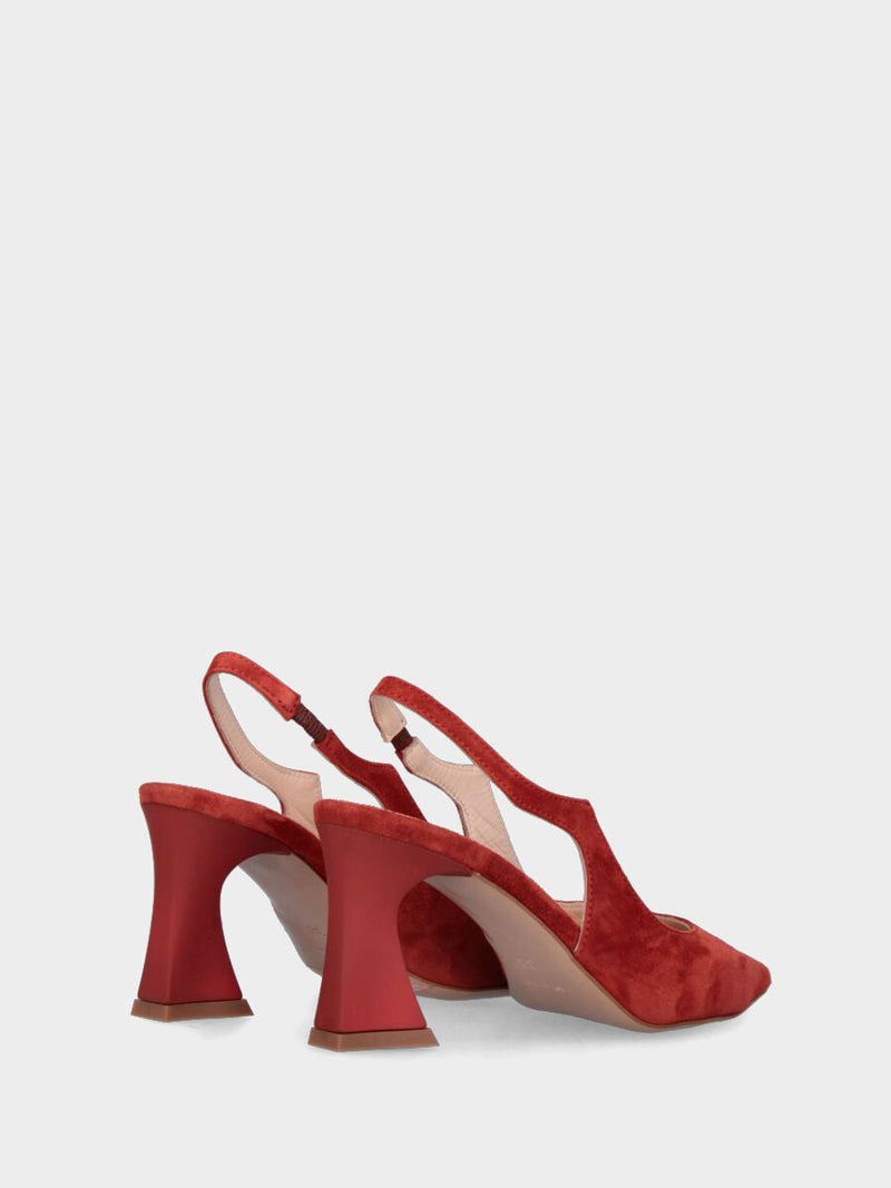 Slingback rossa in pelle con tomaia irregolare