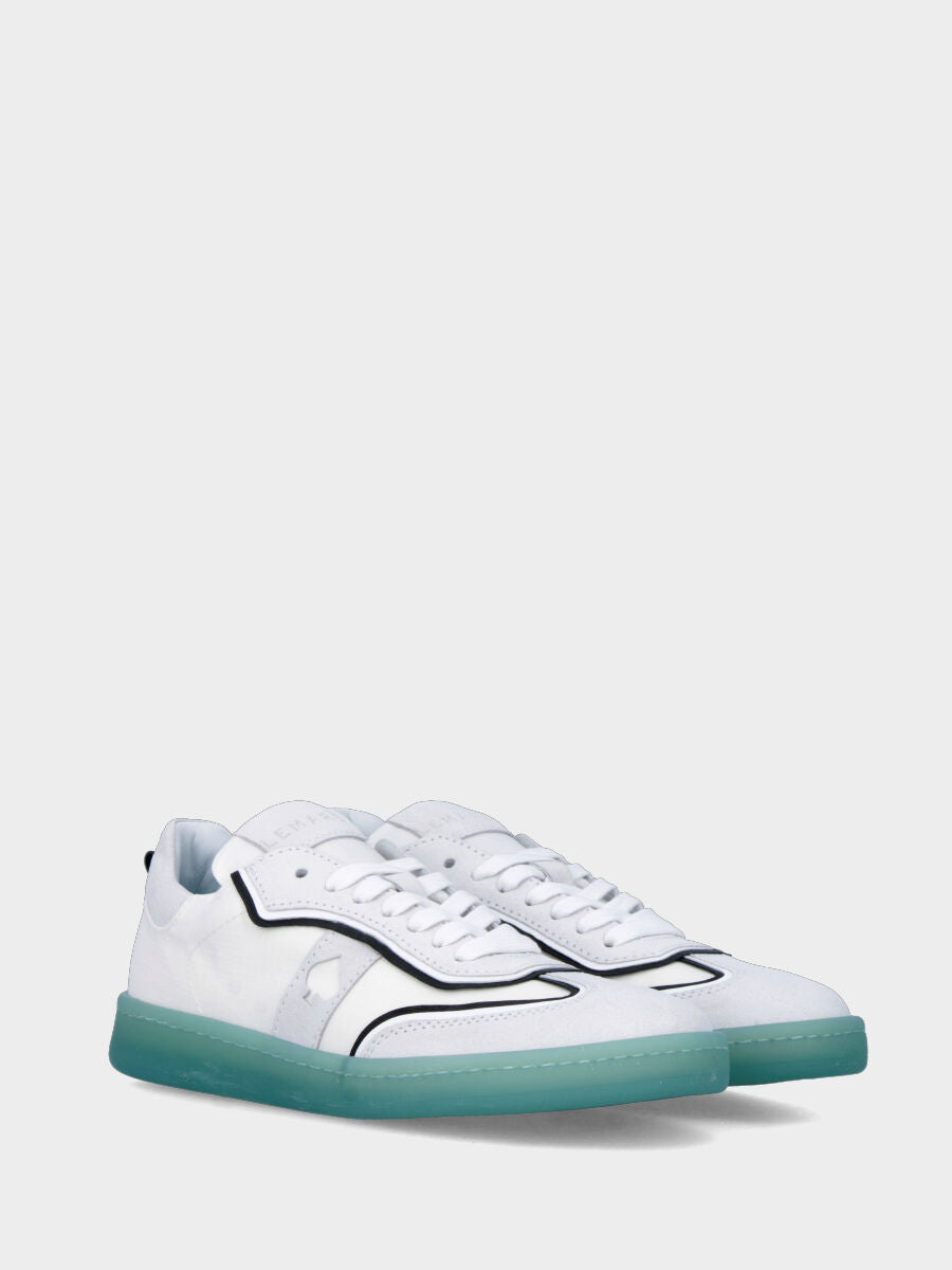 Sneaker bianca in pelle con suola colorata