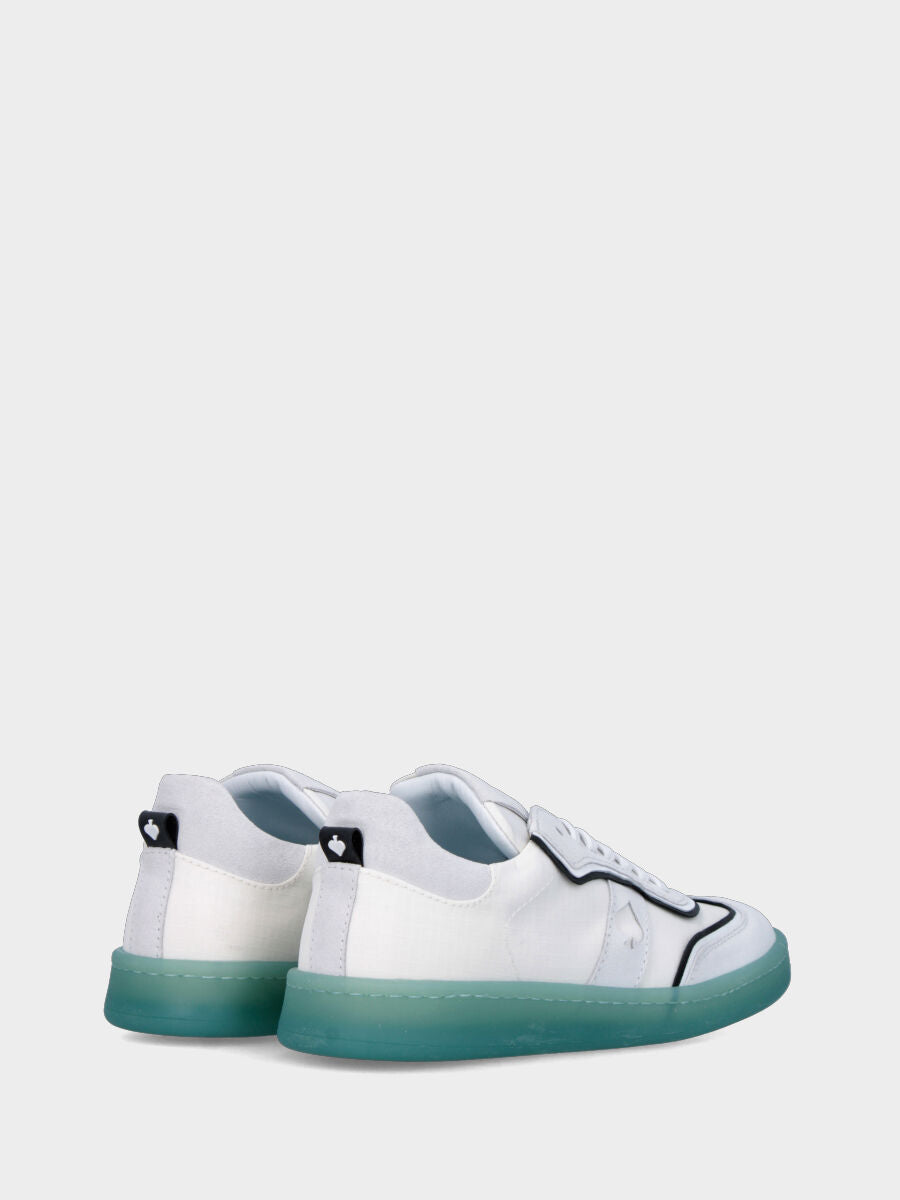 Sneaker bianca in pelle con suola colorata