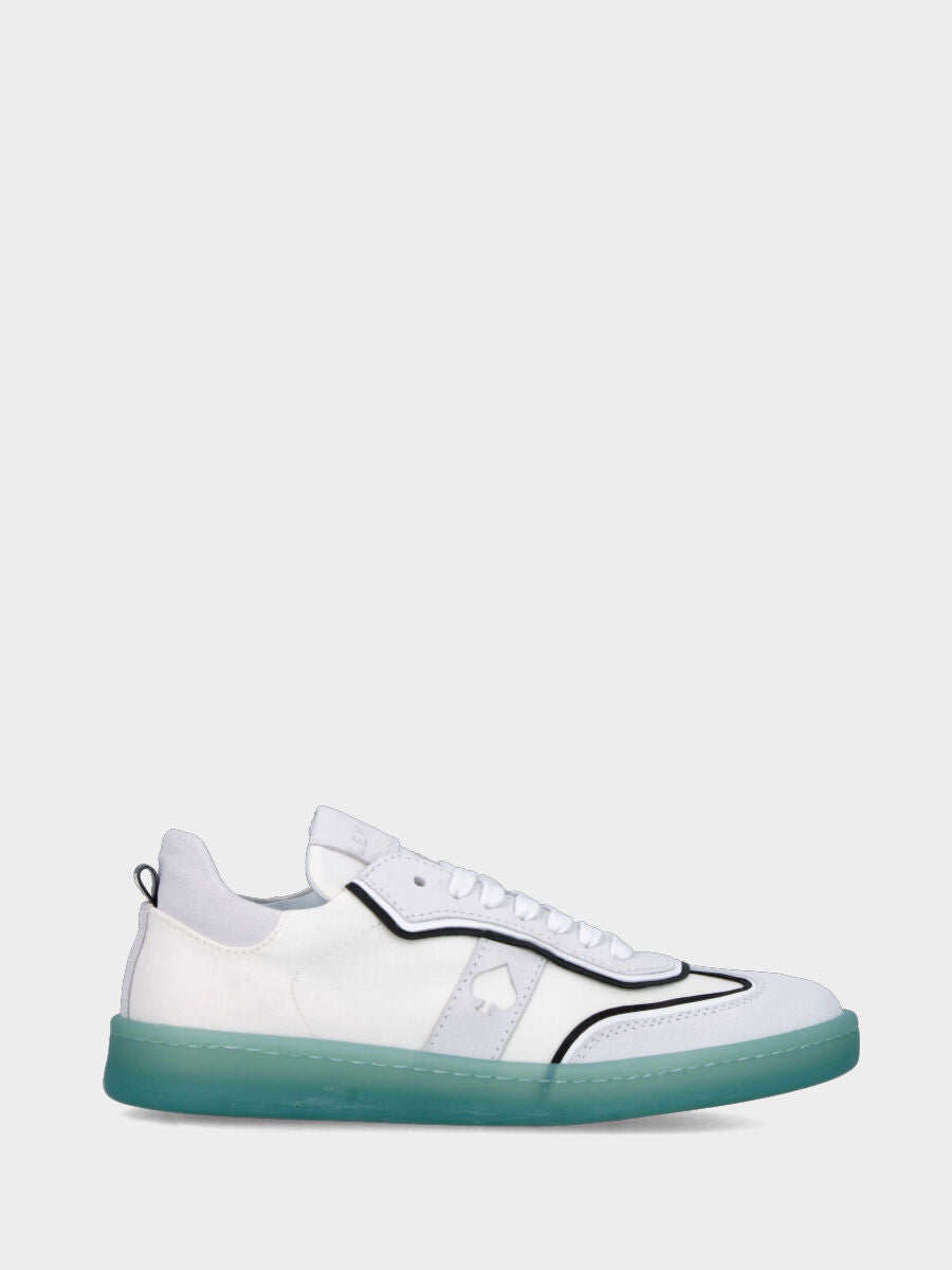 Sneaker bianca in pelle con suola colorata