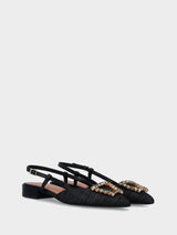 Slingback nera in rafia con trapezio di cristalli