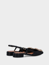 Slingback nera in rafia con trapezio di cristalli