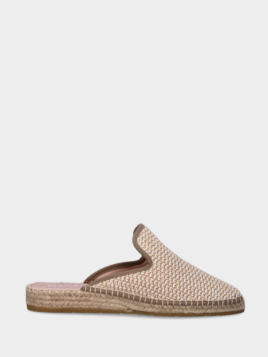 Sabot beige in rafia con zeppa in corda