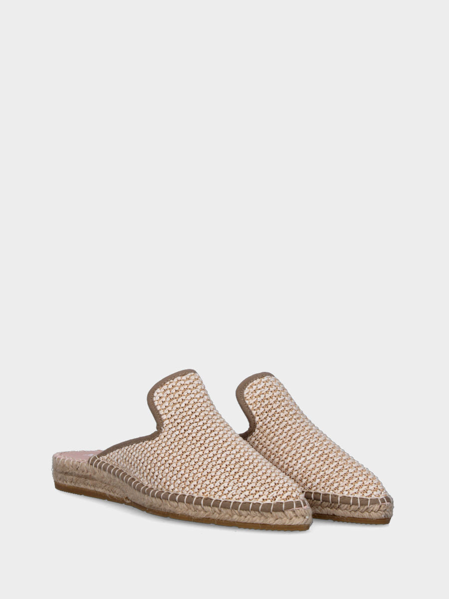 Sabot beige in rafia con zeppa in corda