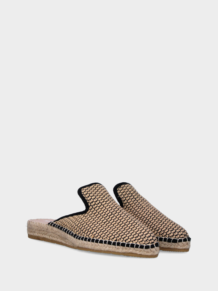 Sabot nera in rafia con zeppa in corda