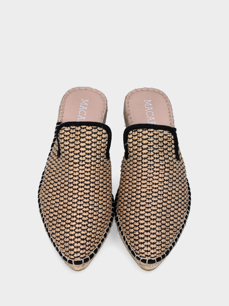 Sabot nera in rafia con zeppa in corda