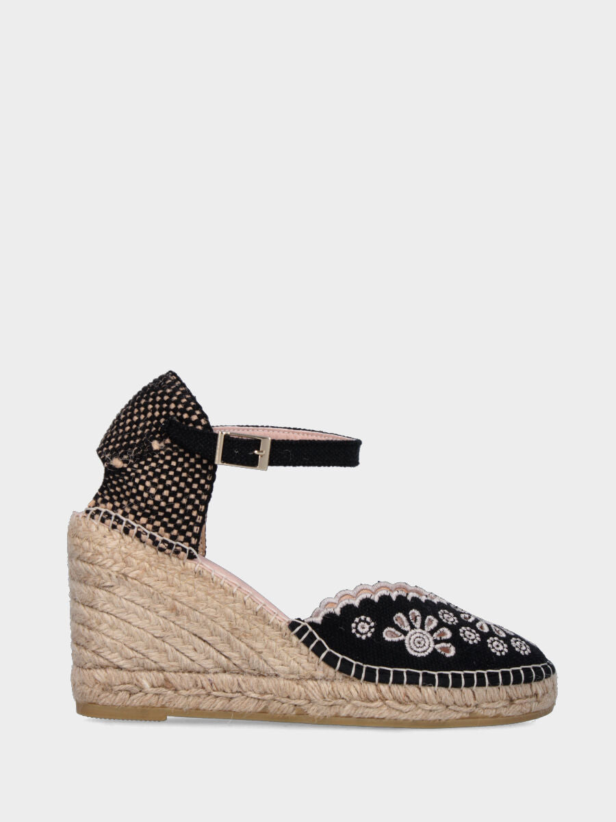 Black fabric peasant with perforated flowers