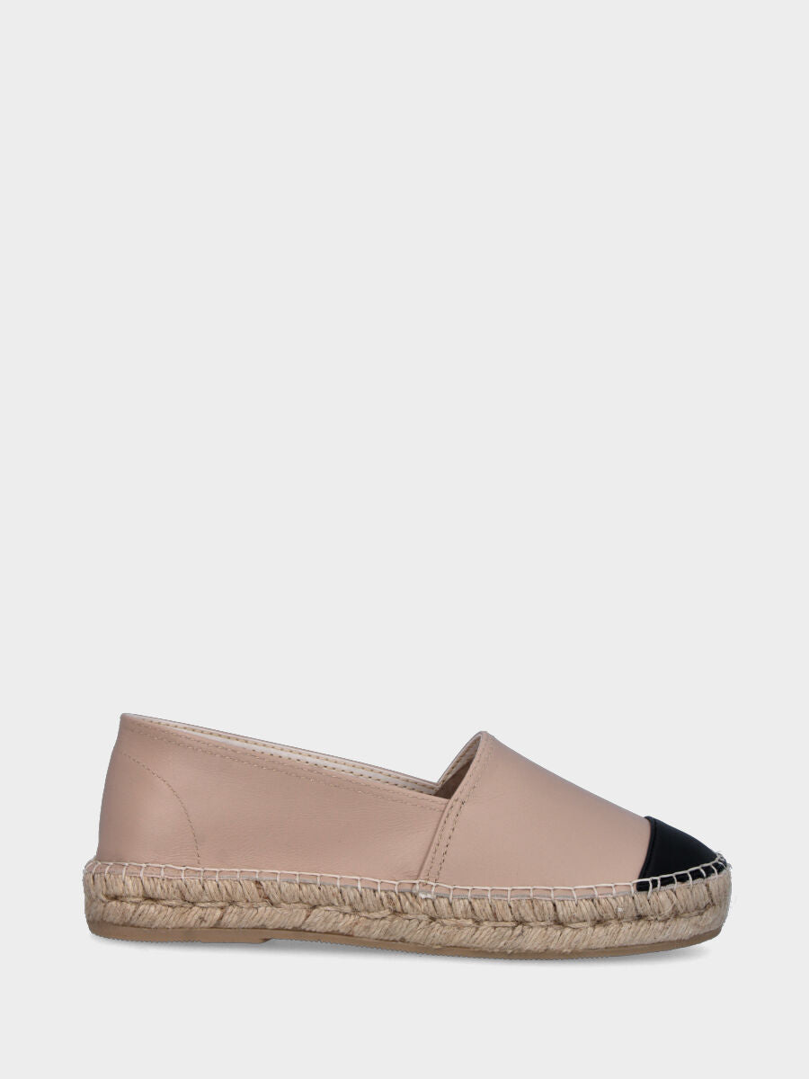 Espadrillas beige in pelle con puntina nera