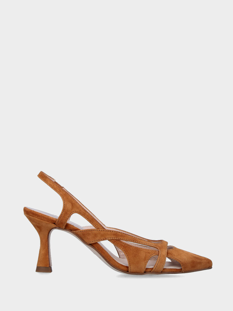 Slingback cuoio in pelle con aperture