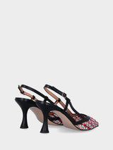 Slingback nera in pelle con tomaia intrecciata multicolor