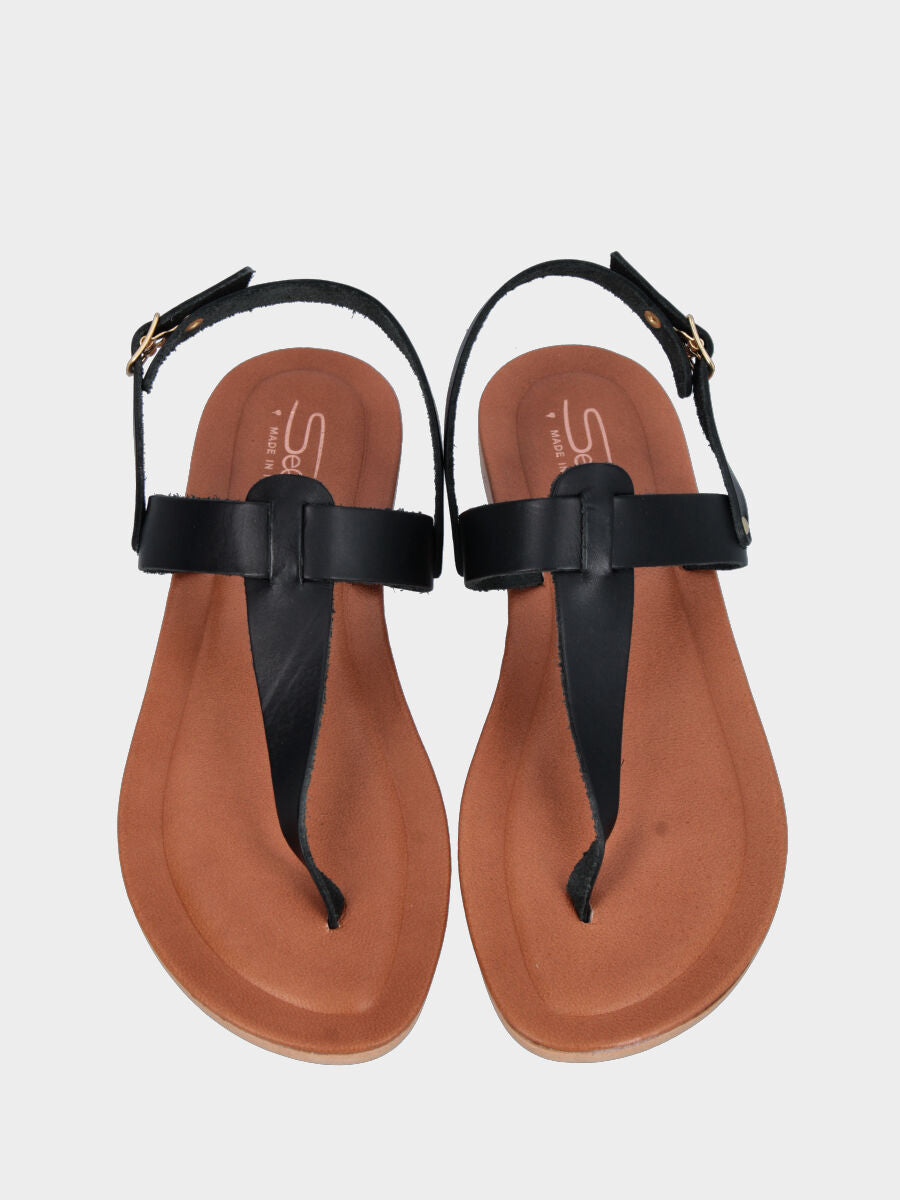 Black leather flip flop sandal