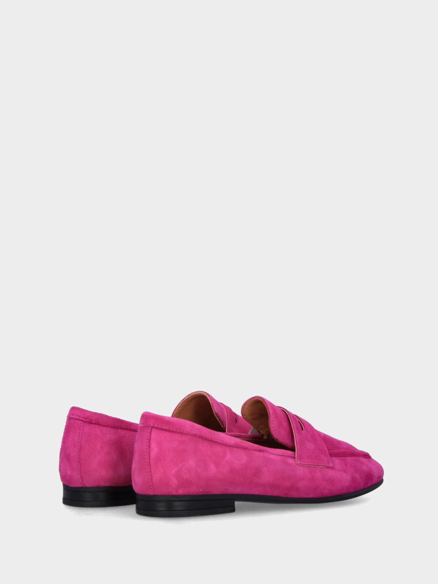 Mocassino fucsia in pelle con fascetta a bocca di leone