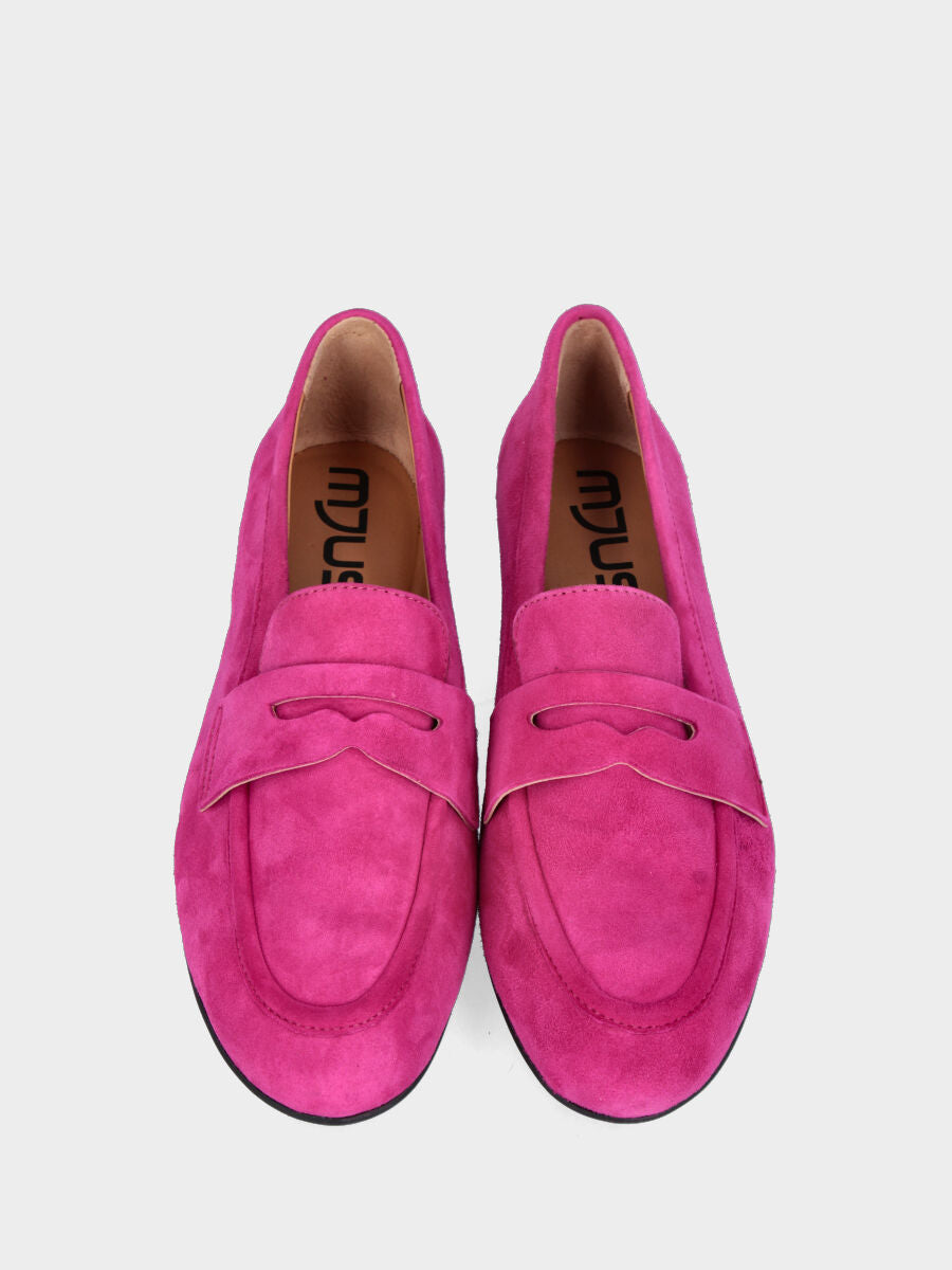 Mocassino fucsia in pelle con fascetta a bocca di leone