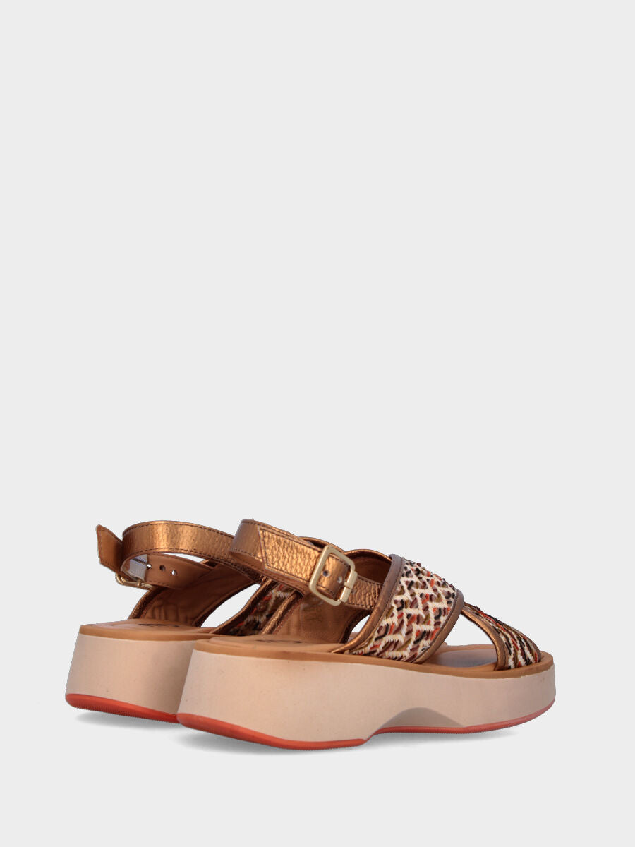 Sandale bronze en raphia à brides croisées avec semelle ondulée