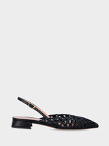 Slingback nera in pelle intrecciata forata