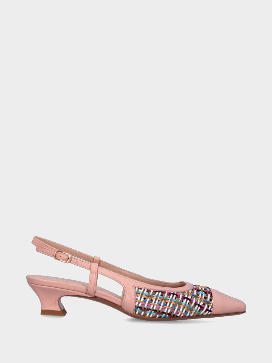 Slingback nude in pelle con tomaia di fili colorati