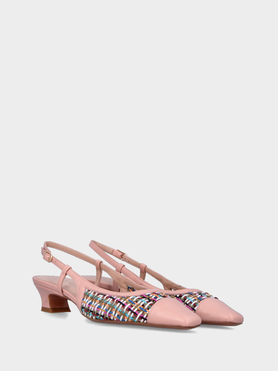 Slingback nude in pelle con tomaia di fili colorati