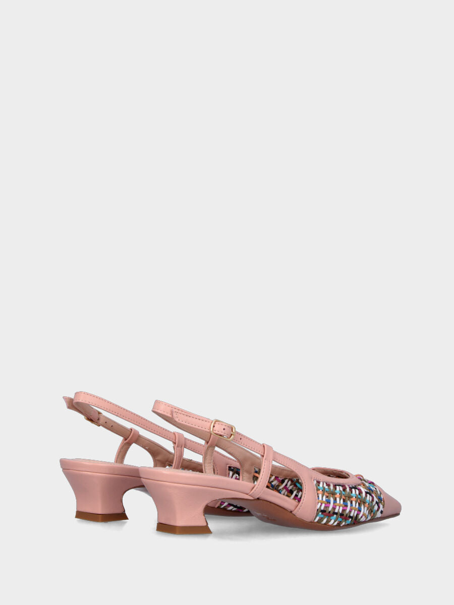 Nude leather slingback with multicolored thread upper