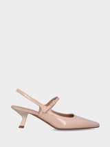 Slingback nude in naplak a punta quadratina con cinturino