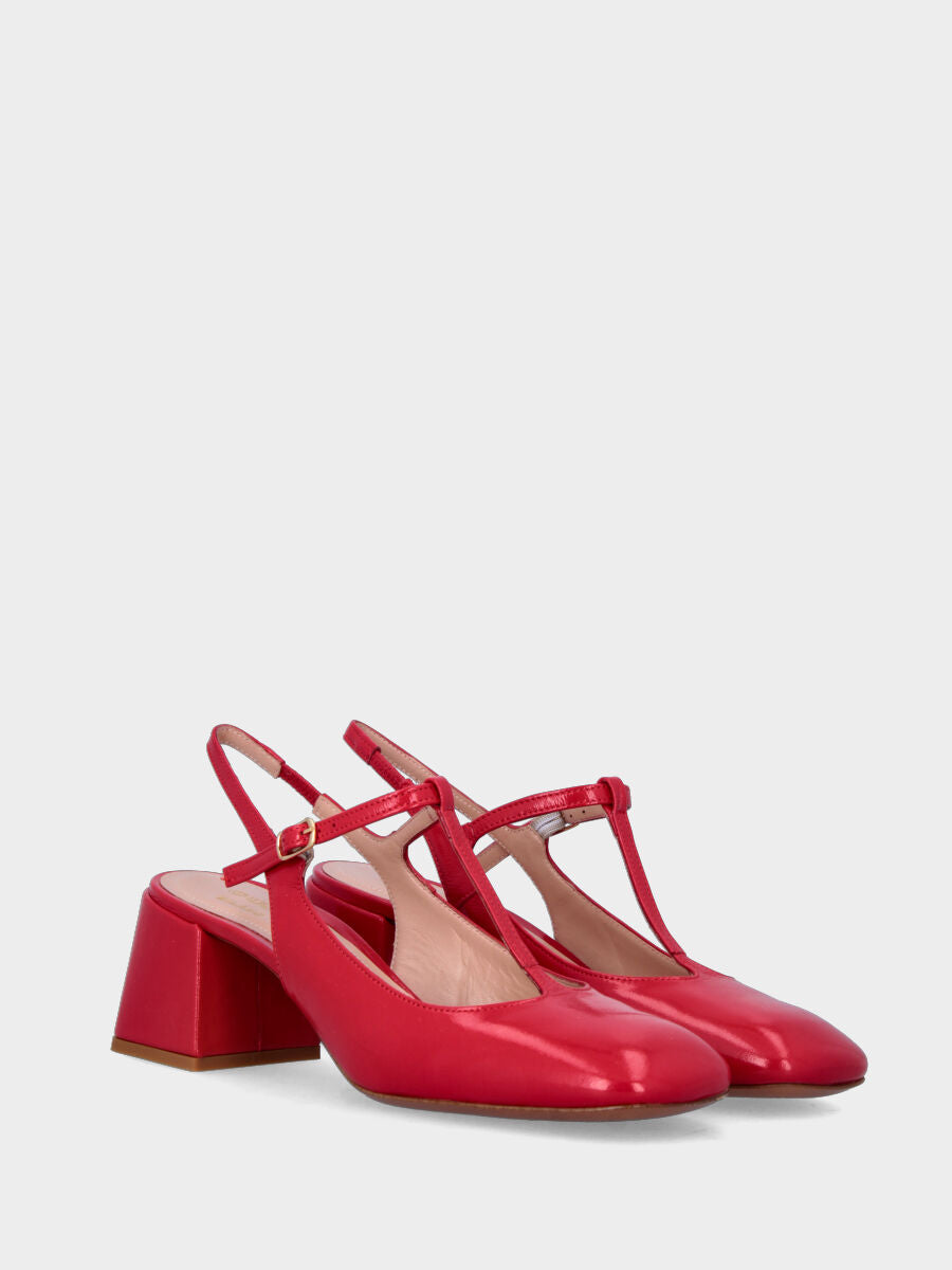 Red naplak slingback Charleston model with wide heel