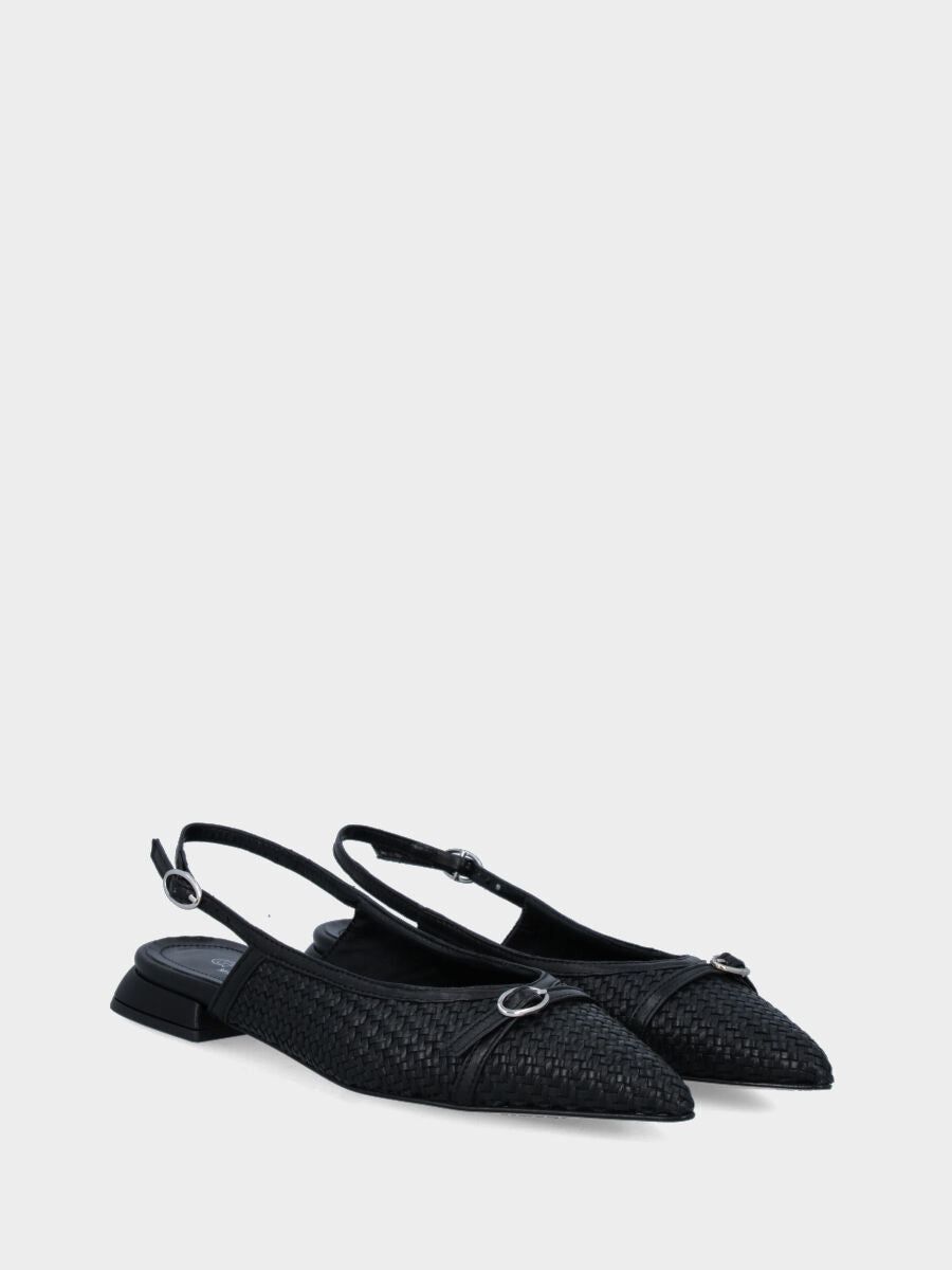 Schwarzer Slingback aus geflochtenem Leder mit Riemchen