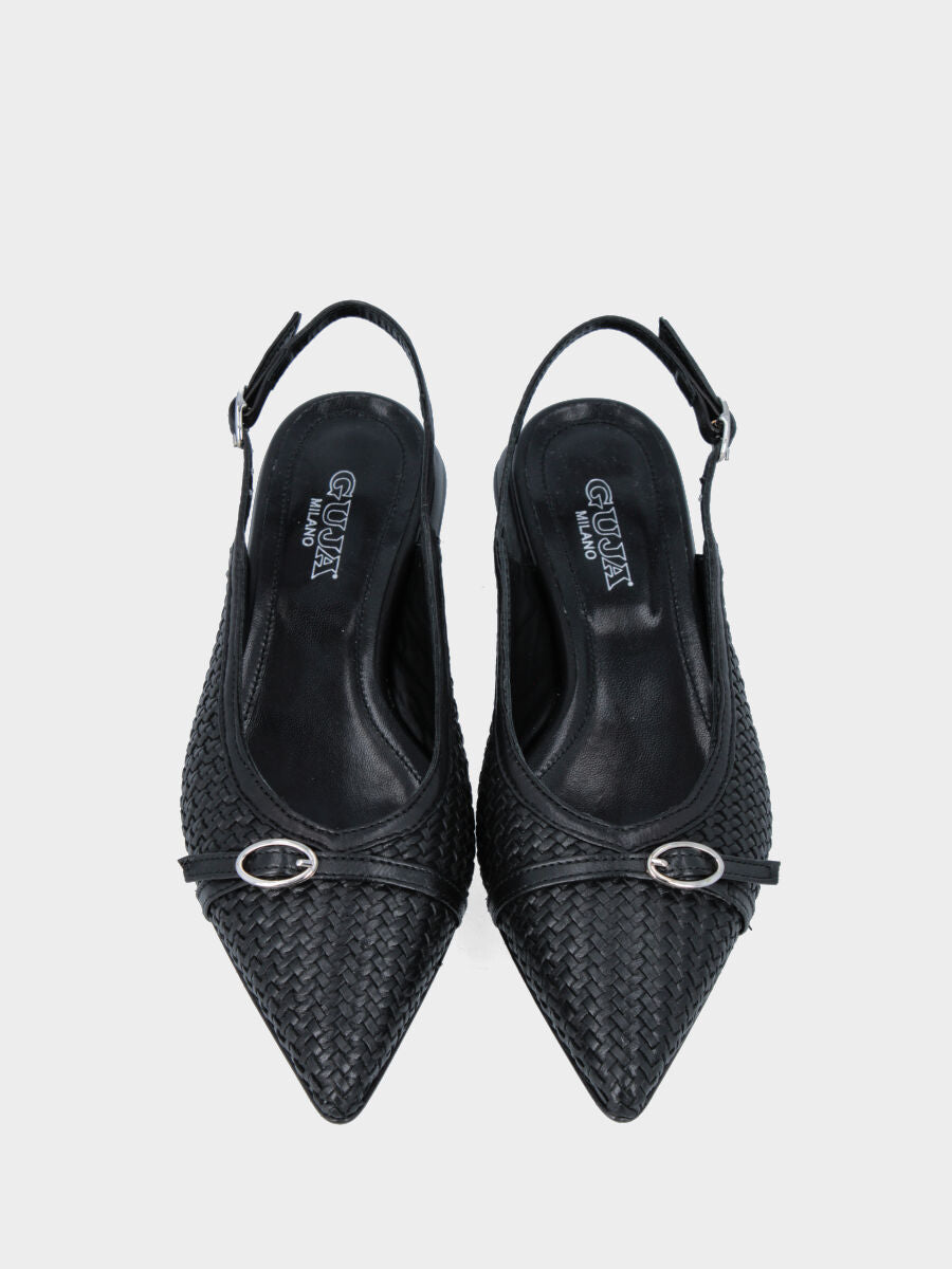 Schwarzer Slingback aus geflochtenem Leder mit Riemchen