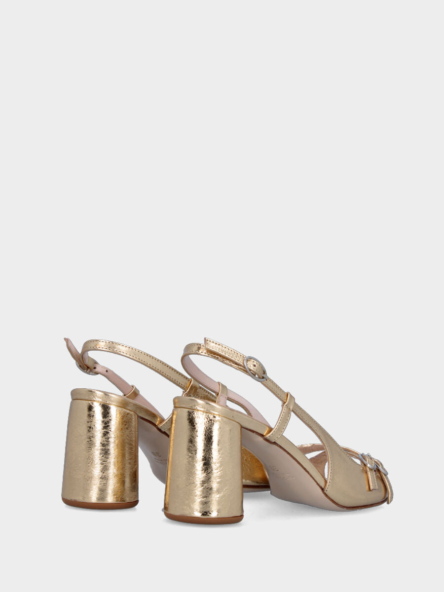 Sandalo oro in pelle laminata con cinturini incrociati