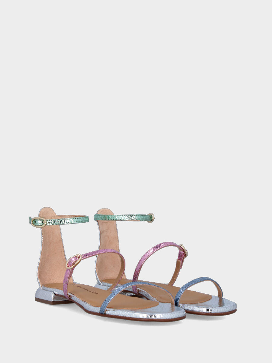 Multicolor silver sandal laminated in python print