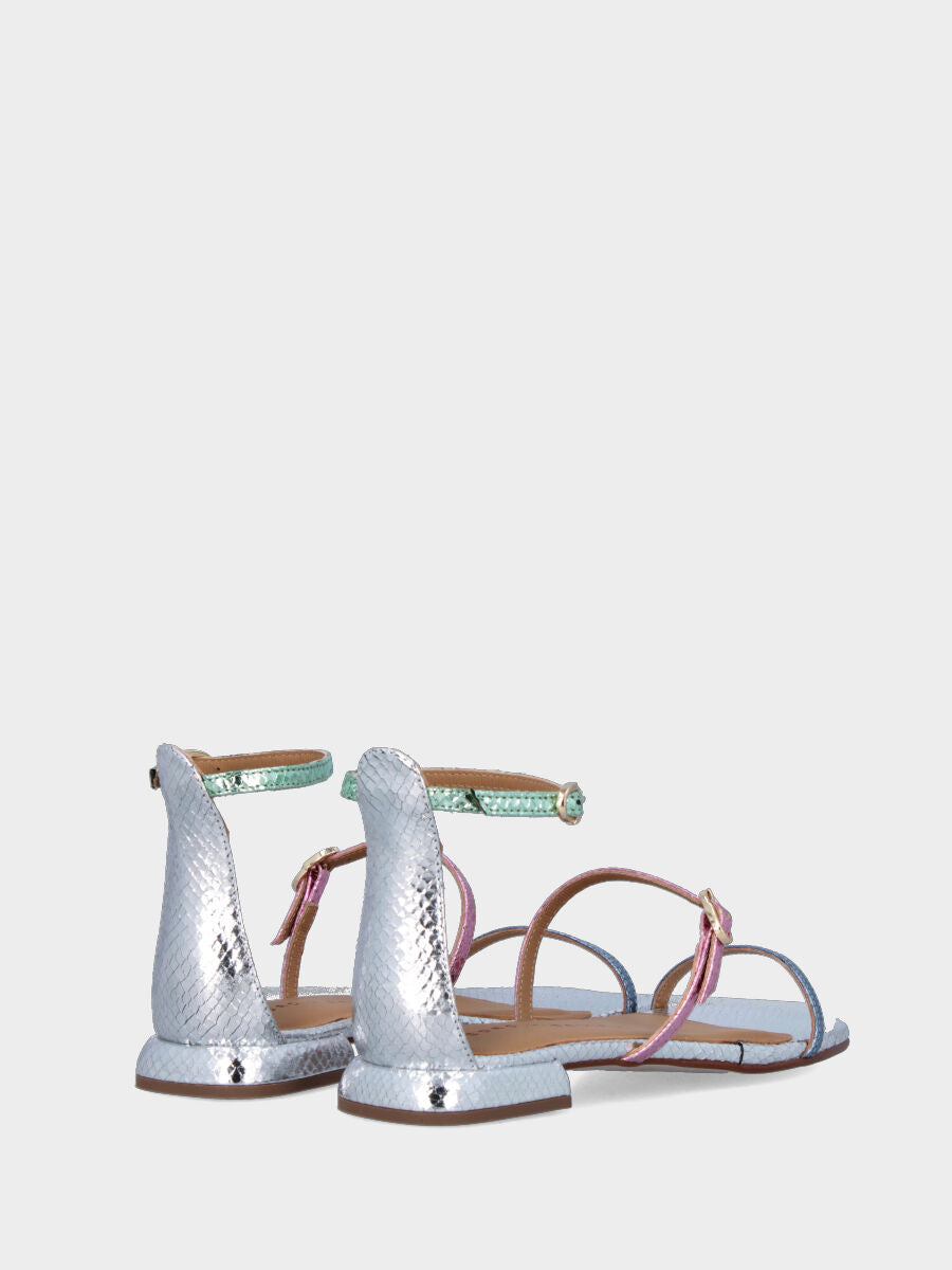 Multicolor silver sandal laminated in python print
