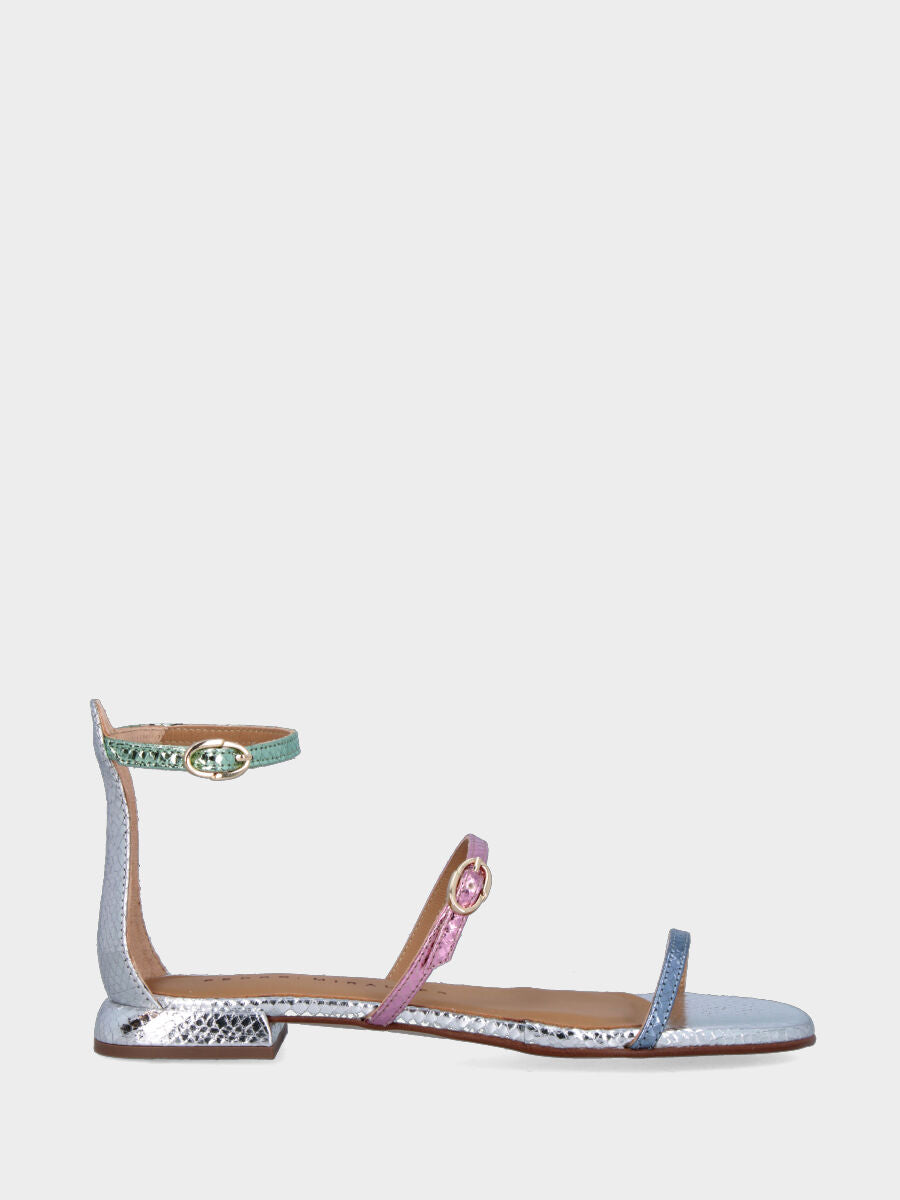 Multicolor silver sandal laminated in python print