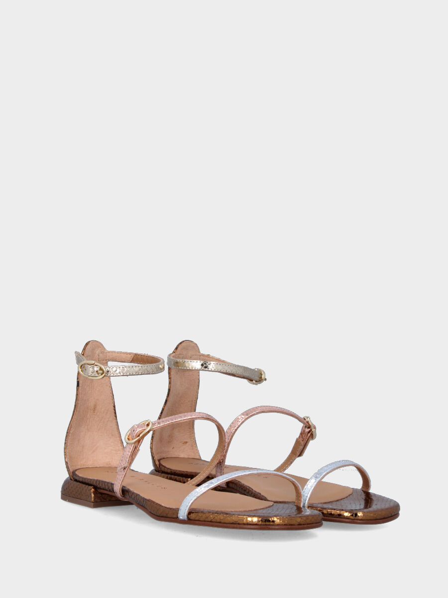 Multicolor bronze sandal laminated in python print