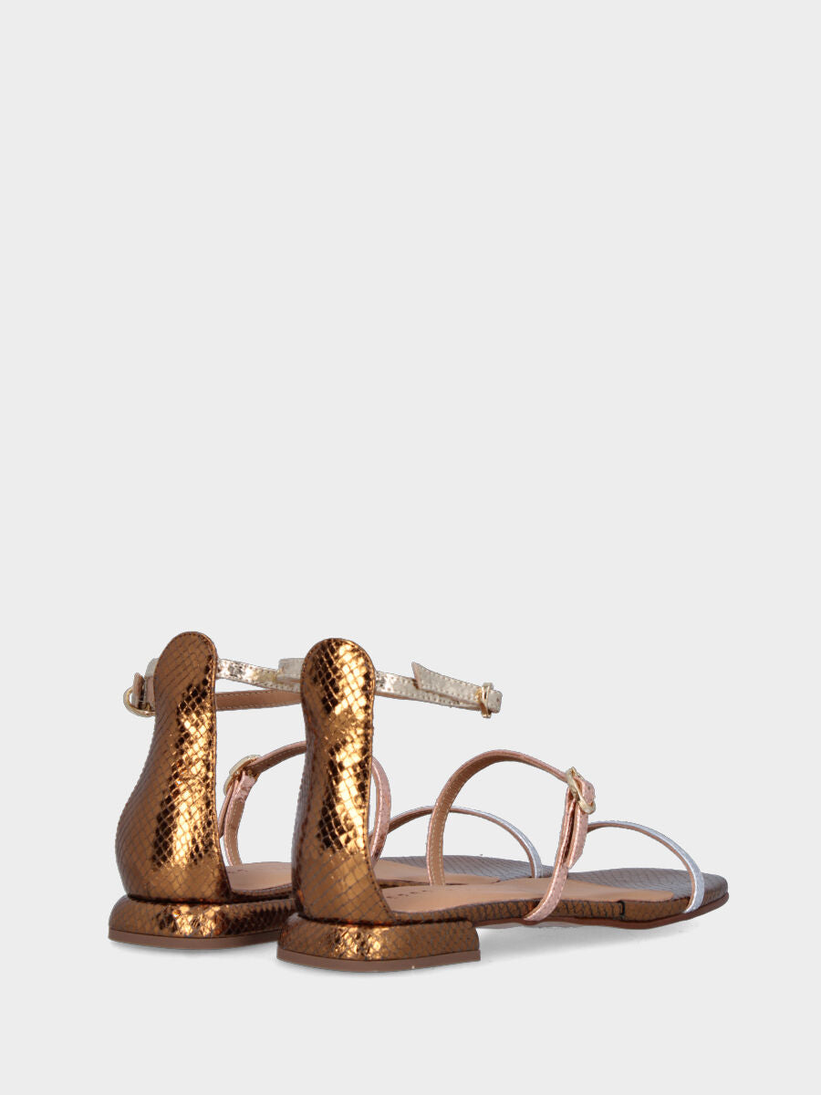 Multicolor bronze sandal laminated in python print