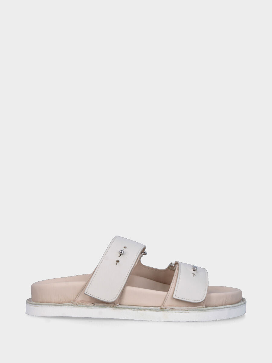 Ciabatta blanche en cuir avec double bride à velcro