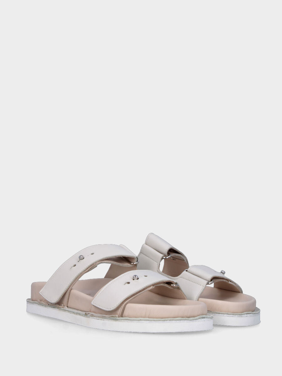 Ciabatta blanche en cuir avec double bride à velcro