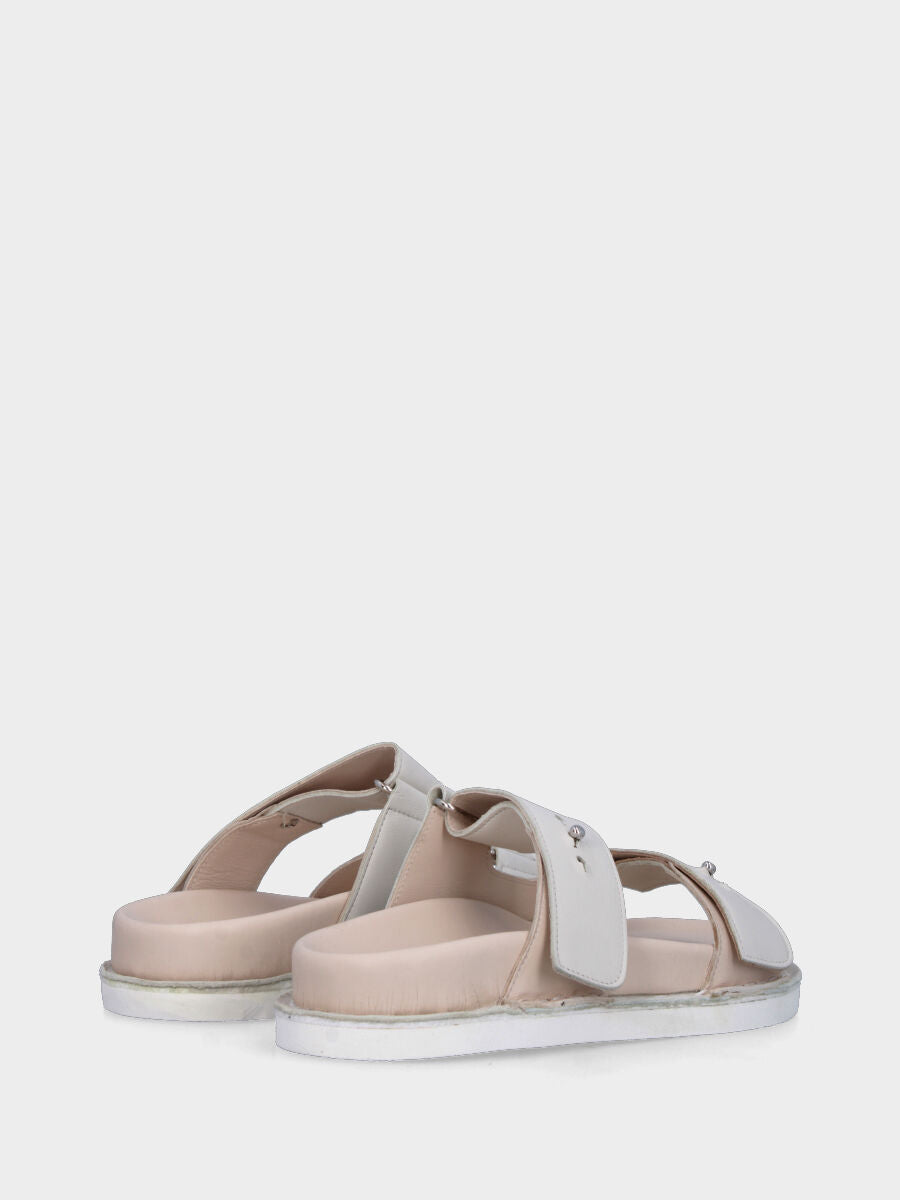 Ciabatta blanche en cuir avec double bride à velcro
