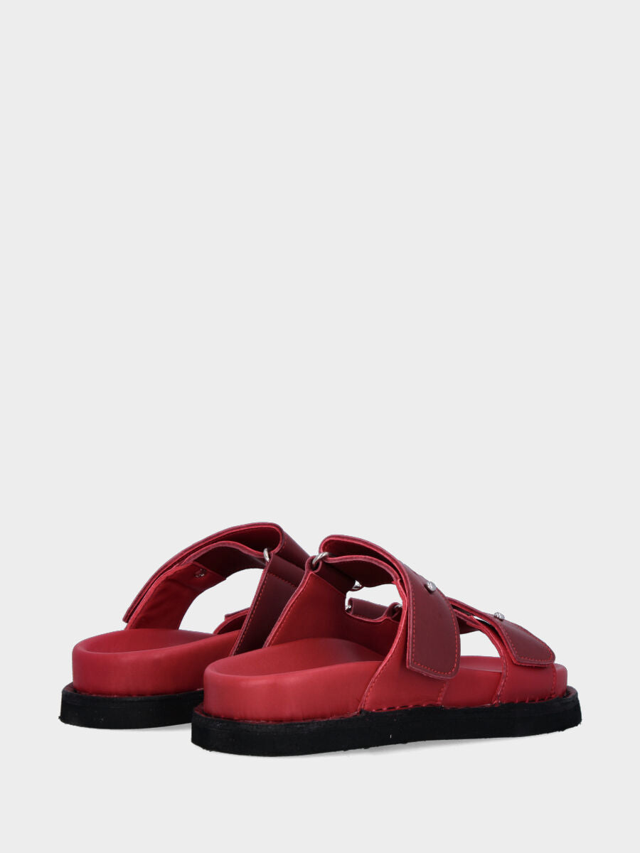 Red leather ciabatta with double velcro strap
