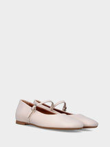 Ballerina beige in pelle con cintutino a punta stondata