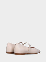 Ballerina beige in pelle con cintutino a punta stondata