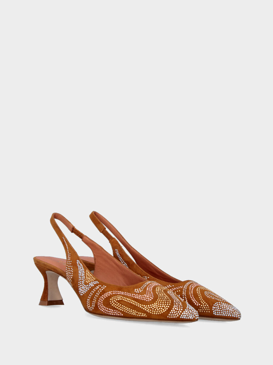 Leather leather slingback with wavy rhinestone inserts