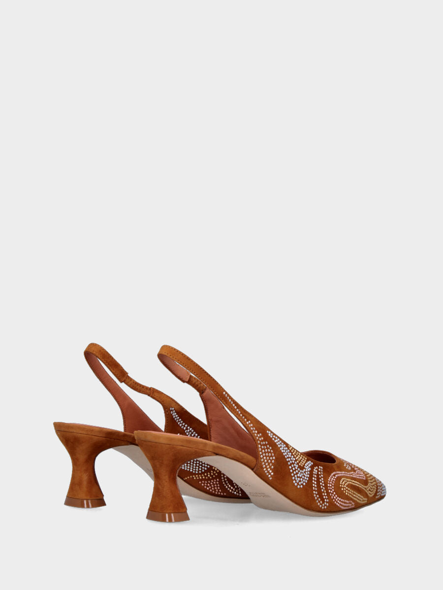 Leather leather slingback with wavy rhinestone inserts