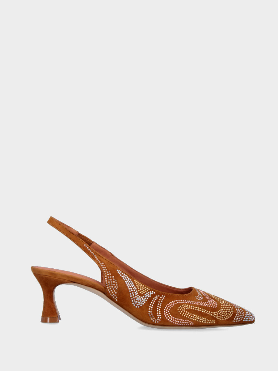 Leather leather slingback with wavy rhinestone inserts