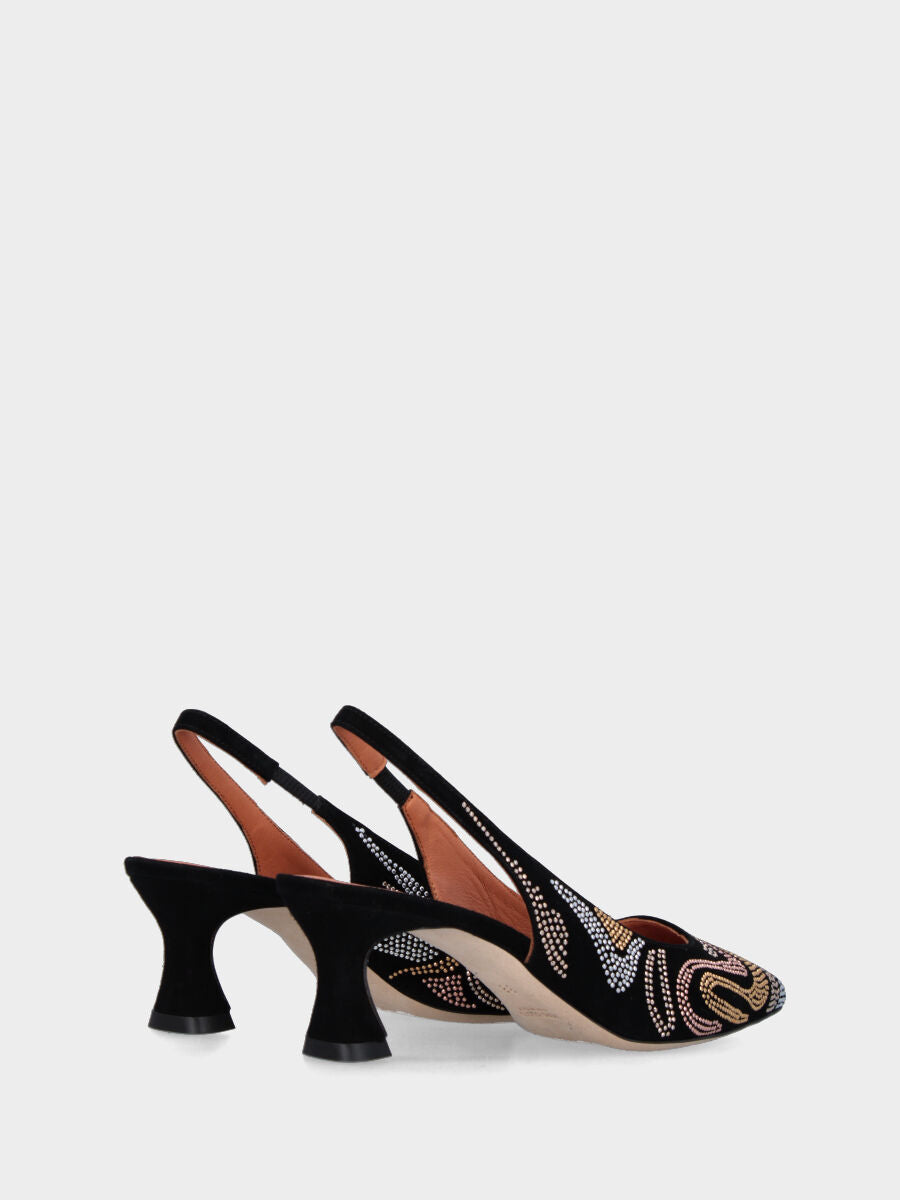 Slingback noir en cuir avec inserts ondulés de paillettes